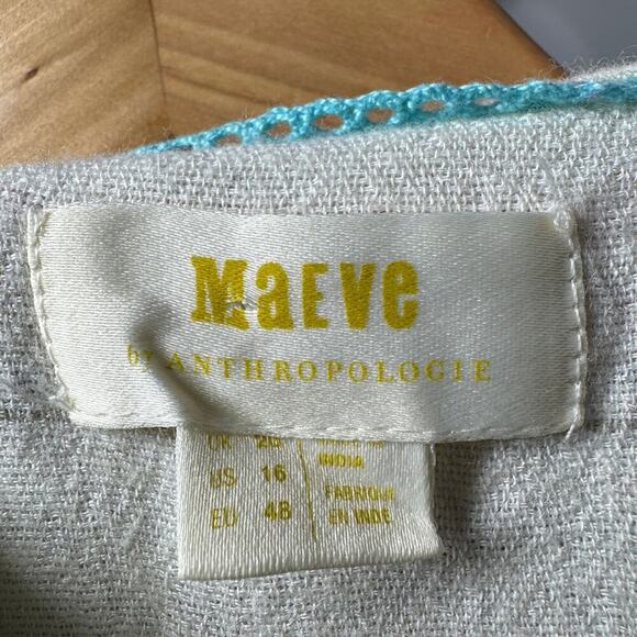 Maeve Top Women Size 16 Cream Embroidery Plus Size Wool Western Boho Collared - Picture 5 of 6